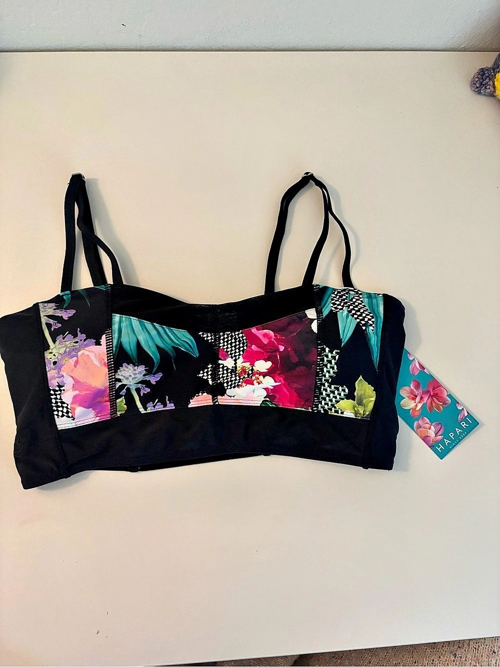 HAPARI Melbourne Battle Bikini Floral Bikini Top in Black S/M NWT